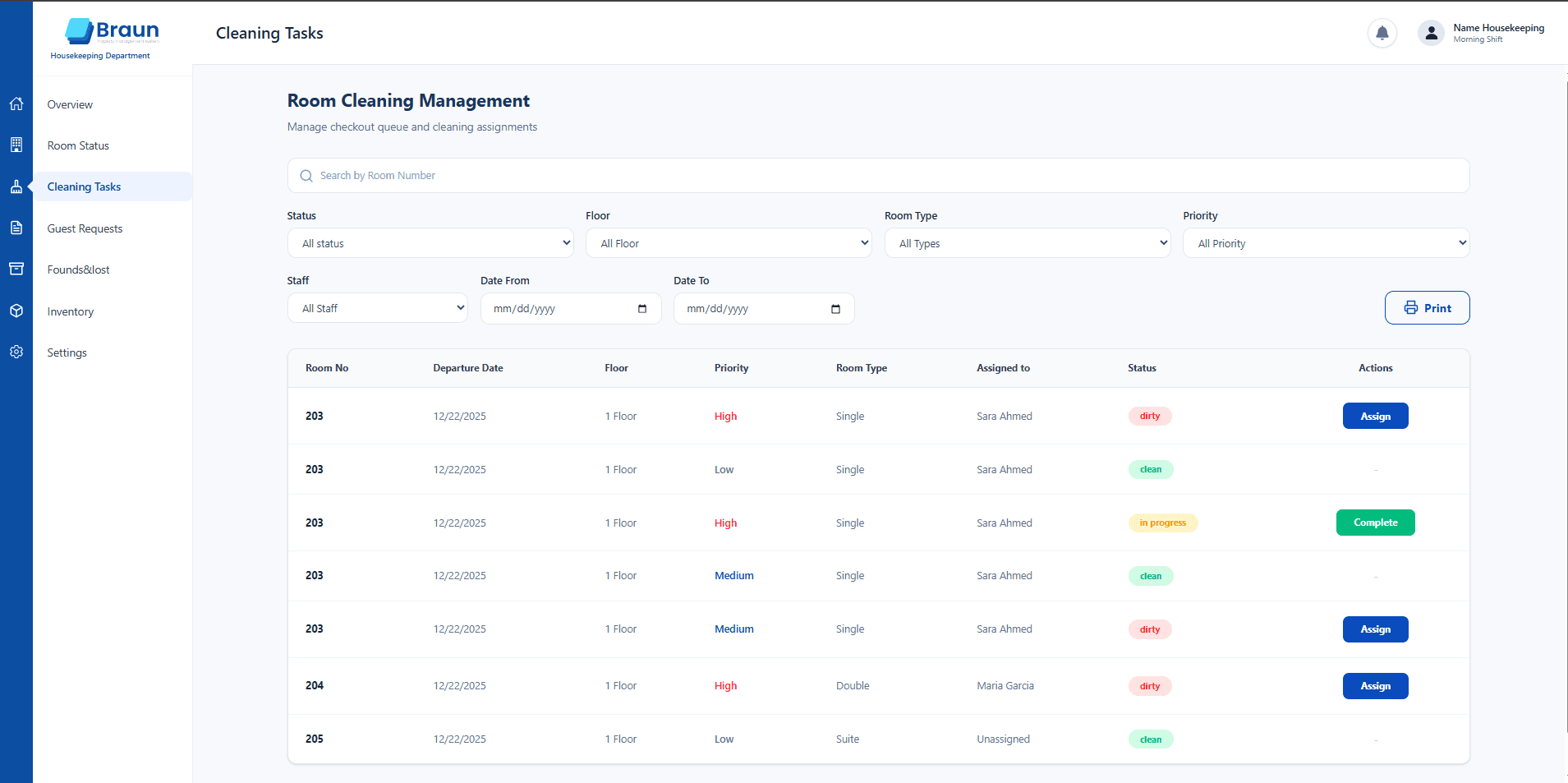 Housekeeping module preview